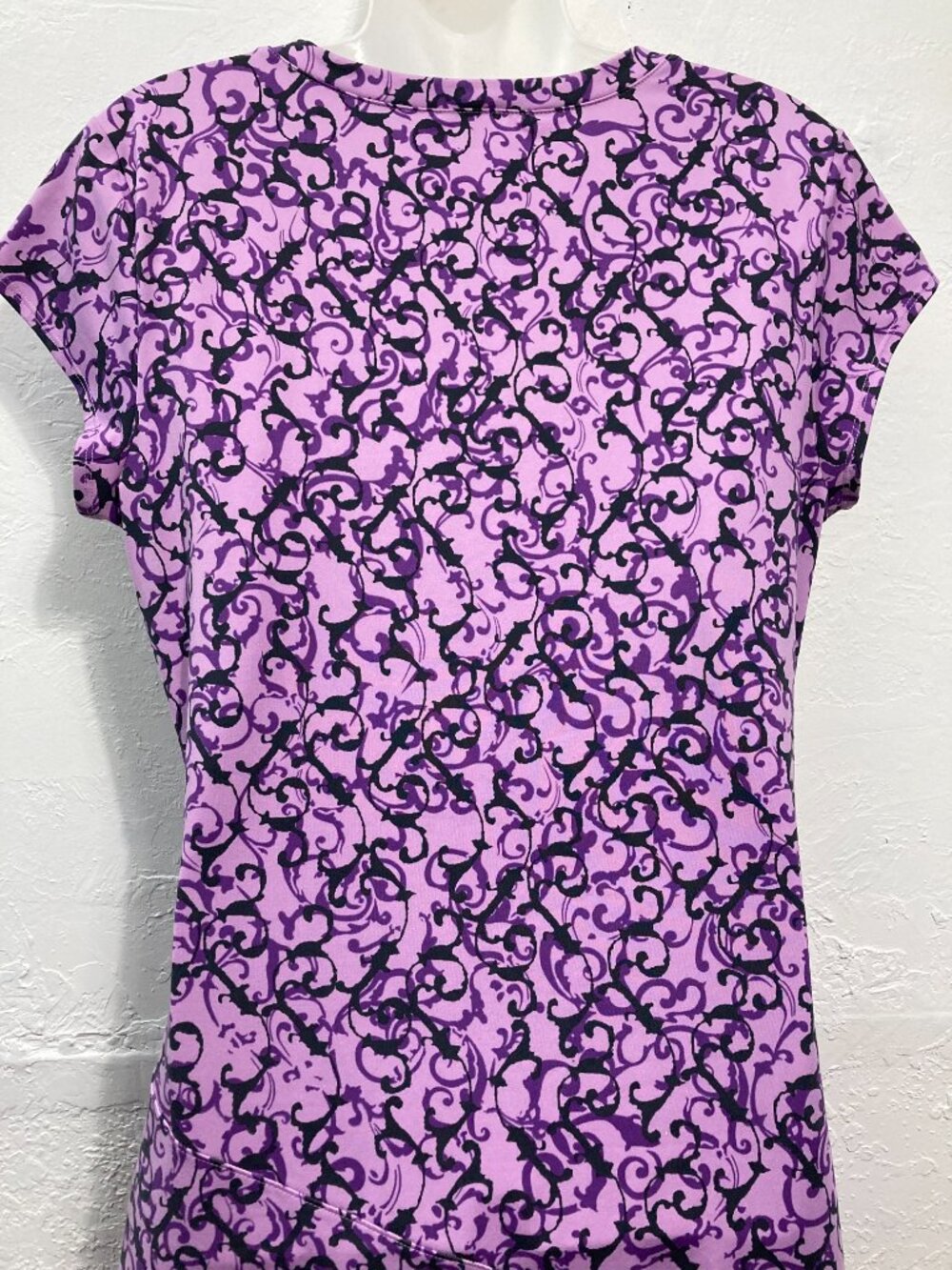 Athleta Nectar Faux Wrap Dress Purple Vine Scroll Paisley V-Neck Ruched L? - Picture 4 of 11